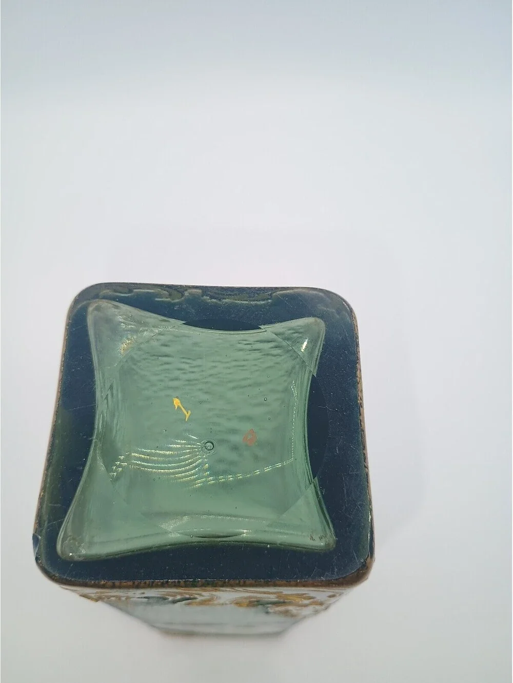 Montjoye (Legras & Cie) Art Nouveau Enameled Green Glass Vase with Gold Accents